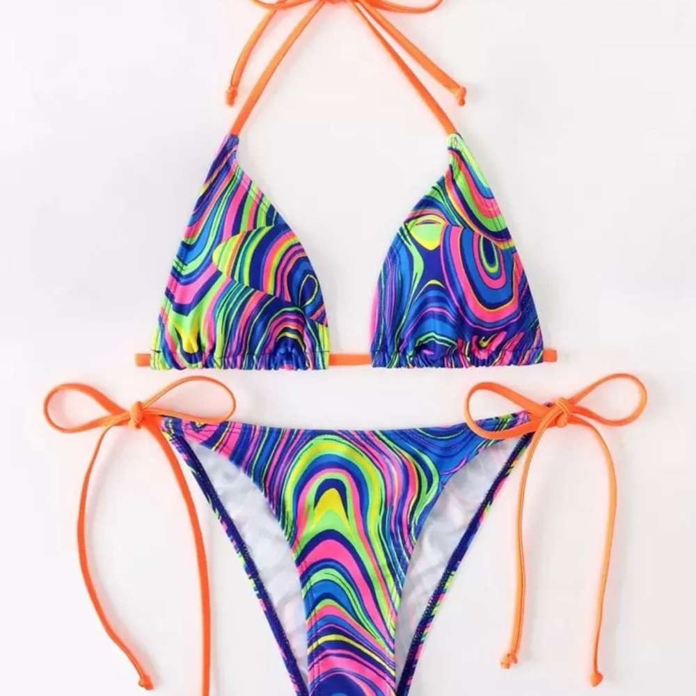 SHEIN Blue and Orange Bikini Vibrant Swimwear